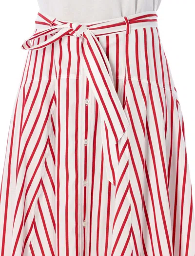 Shop Polo Ralph Lauren Midi Striped Flare Skirt In Red White