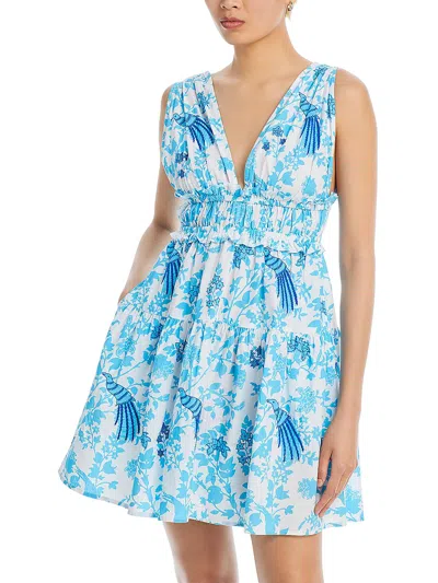 Shop Banjanan Victoria Womens Ruffled Short Mini Dress In Blue