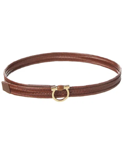 Shop Ferragamo Fixed Gancini Leather Belt In Brown