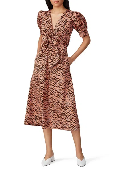 Shop Love Dotted Puffed Sleeve Dress In Brown
