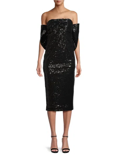 Shop Toccin Loulou Sequined Bow-back Midi-dress In Black