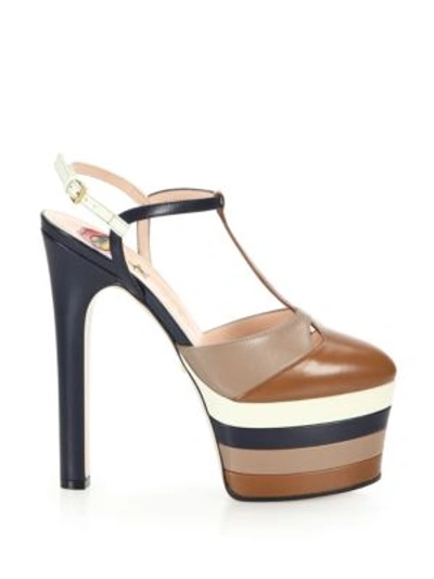 Gucci Angel Colourblock Leather Platform Pump, Cuir/rose/blue/white In Brown Leather