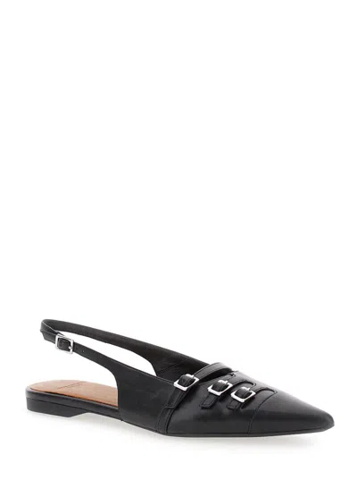 Shop Vagabond 'hermine' Black Slingback Ballet Flats With Decorative Buckles In Leather Woman