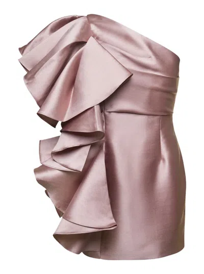 Shop Solace London Pink Mini Dress With Ruffles At The Side In Techno Fabric Woman