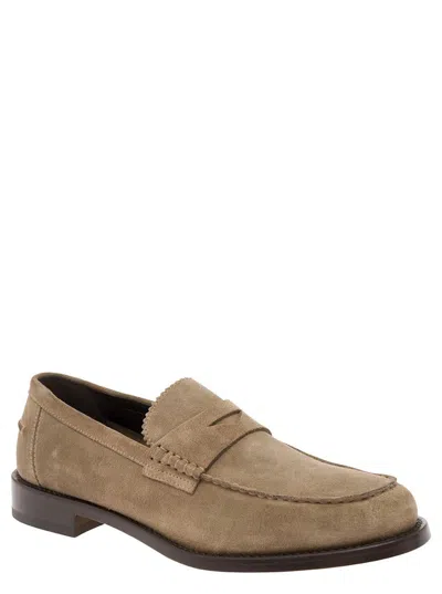 Shop Doucal's Beige Pull-on Loafers In Suede Man