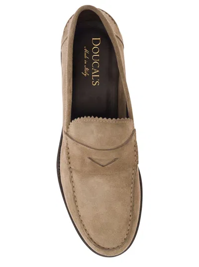 Shop Doucal's Beige Pull-on Loafers In Suede Man