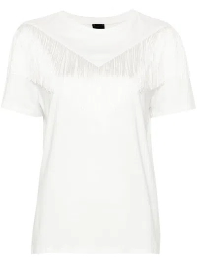 Shop Pinko Under World Cotton T-shirt With Fringes In White