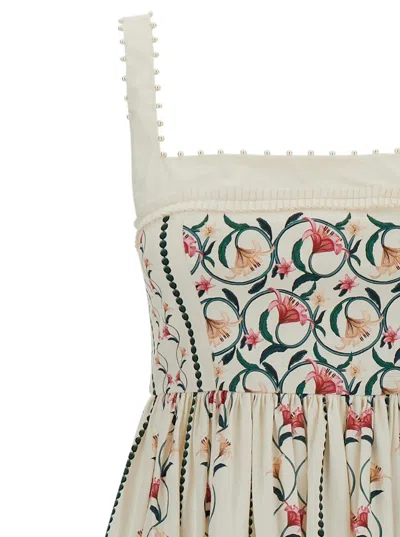 Shop Agua By Agua Bendita White 'barbara Rocio' Midi Dress With All-over Floral Print In Cotton Woman In Multicolor