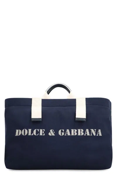 Shop Dolce & Gabbana Printed Canvas Tote In Blue