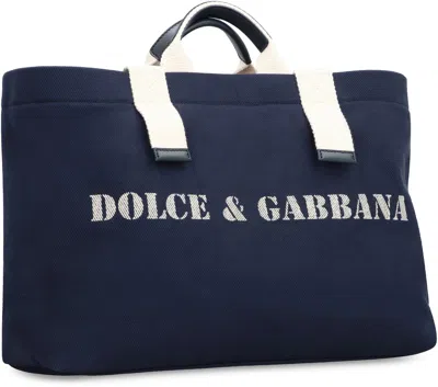 Shop Dolce & Gabbana Printed Canvas Tote In Blue