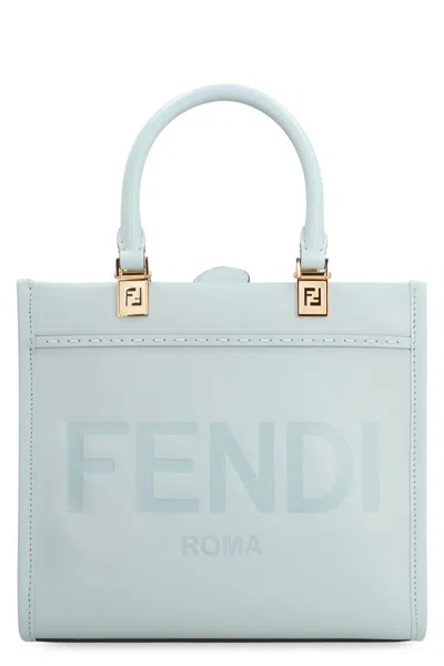 Shop Fendi Sunshine Small Leather Handbag In Blue