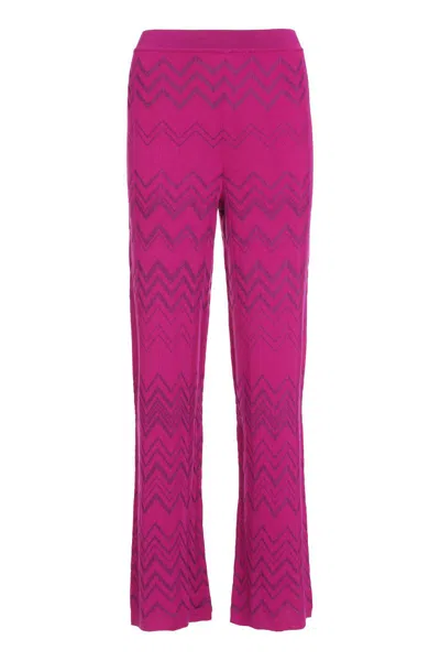 Shop Missoni Chevron Knitted Palazzo Trousers In Purple