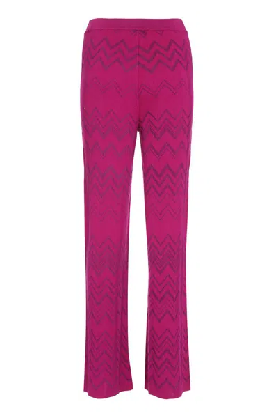 Shop Missoni Chevron Knitted Palazzo Trousers In Purple