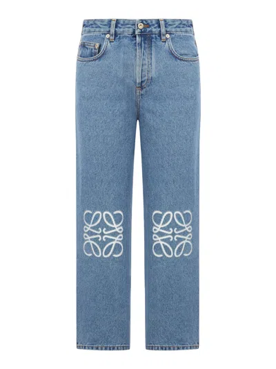 Shop Loewe Anagram Cropped Jeans In Blue