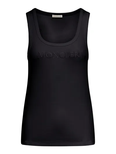 Shop Moncler Cotton Jersey Top In Black