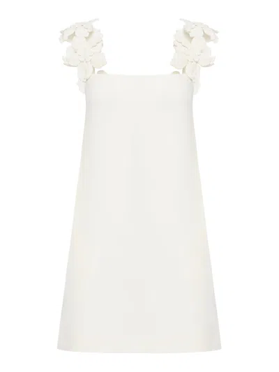 Shop Valentino Short Dress With Straps In Embroidered Crepe Couture In White