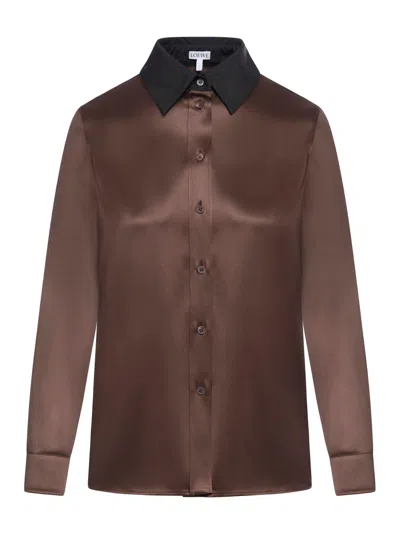 Shop Loewe Silk Shirt In Brown