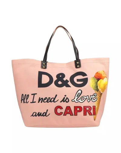 Shop Dolce & Gabbana Chic Pink Cotton Shopper With Calfskin Accents