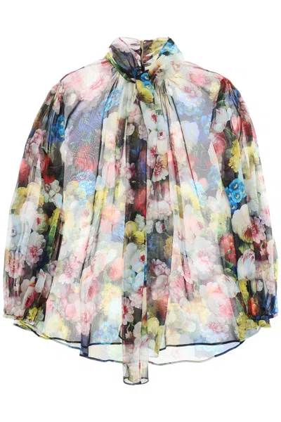 Dolce & Gabbana All-over Floral-patterned Pussy-bow Blouse In Multicolor