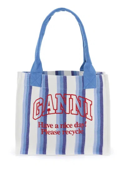 Shop Ganni Recycled Cotton Striped Tote Bag In Mixed Colours
