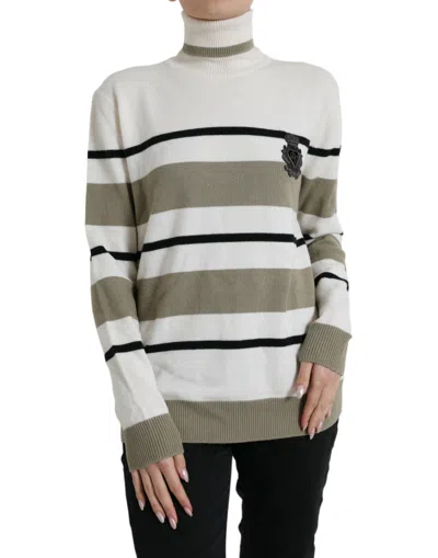 Shop Dolce & Gabbana Multicolor Stripe Wool Logo Pullover Sweater