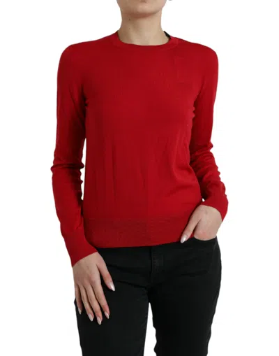 Shop Dolce & Gabbana Red Wool Knitted Crew Neck Pullover Sweater
