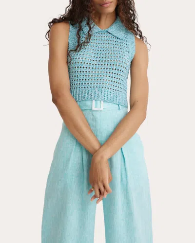 Shop Matthew Bruch Women's Knit Mesh Collared Tank Top In Blue
