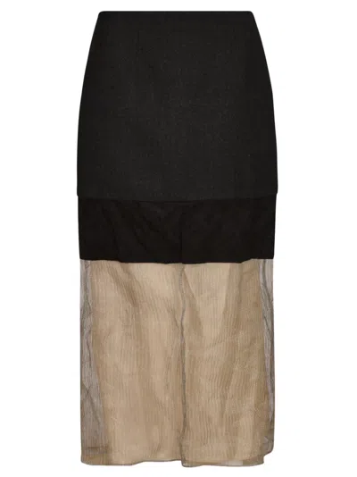Shop Prada Mesh Paneled Skirt In Acciaio