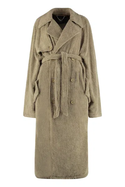 Shop Balenciaga Double-breasted Terry-cloth Coat In Beige