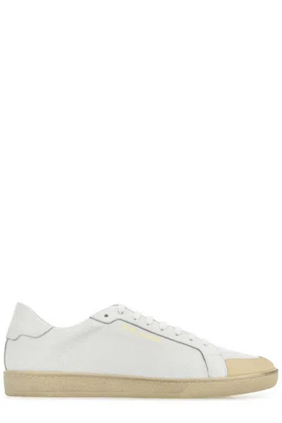 Shop Saint Laurent Round Toe Lace-up Sneakers In Bianco
