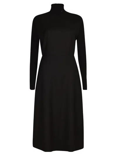 Shop Prada Neck Plaque Logo Dress In Black