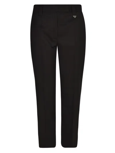 Shop Prada Side Logo Concealed Trousers In Black
