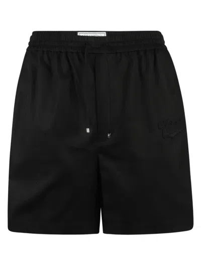 Shop Valentino Drawstring Waist Plain Shorts In Black