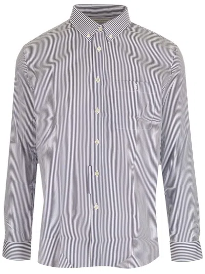 Shop Saint Laurent Monogram Striped Shirt In Blu
