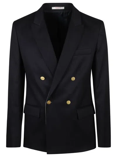 Shop Valentino Double-breast Plain Dinner Jacket In Blue