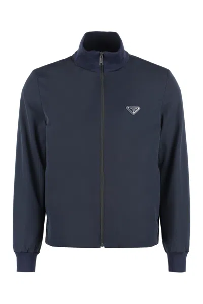 Shop Prada Triangle Logo Plaque High-collar Jacket In Blue