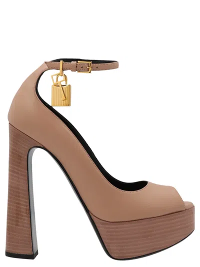 Shop Tom Ford Charm Padlock Leather Sandals In Cipria