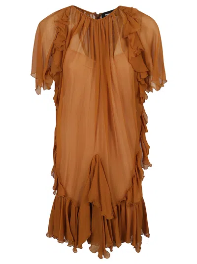 Shop Dsquared2 Ruffled See-through Dress In Ocher