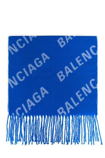 Shop Balenciaga All-over Logo Embroidered Scarf In Royal Blue