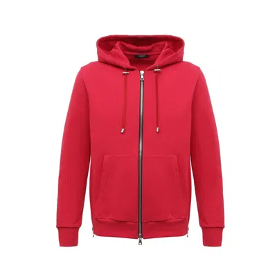 Shop Balmain Hooded Zipped Sweatshirt In Red