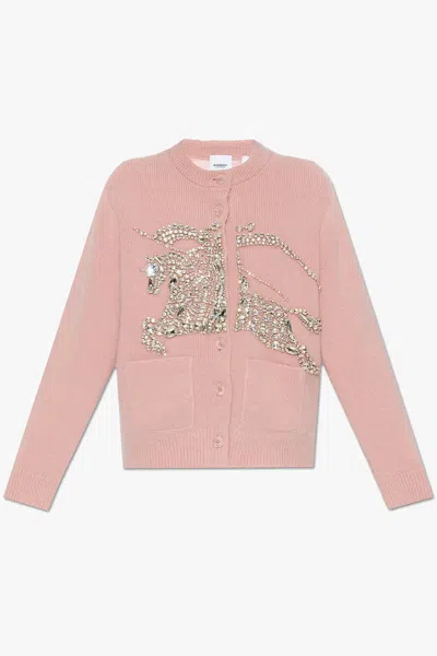 Shop Burberry Insulated Sweater With Appliquès In Rosy Pink