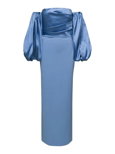 Shop Solace London Armen Maxi Dress In Bluebell Twill & Crepe Knit