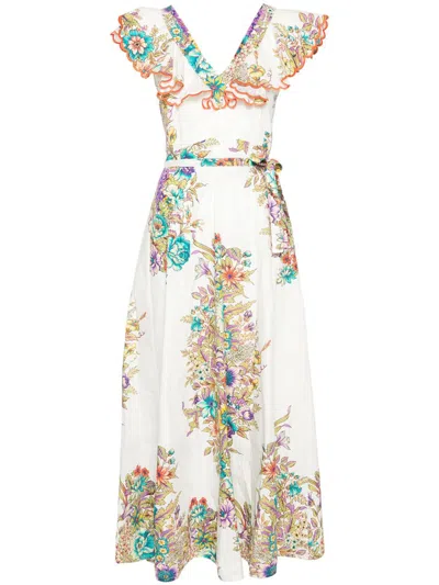 Shop Etro Long Floral Dress In Multicolour