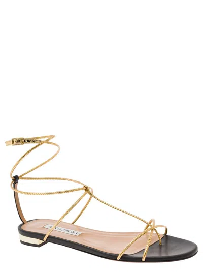 Shop Aquazzura 'roman Romance' Gold-tone Sandals With Criss Cross Straps In Vegan Leather Woman In Grey