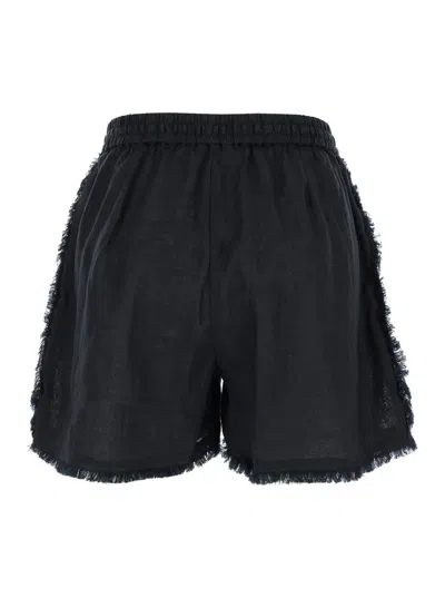 P.a.r.o.s.h Black Shorts With Drawstring And Fringed Hem In Linen Woman In Black