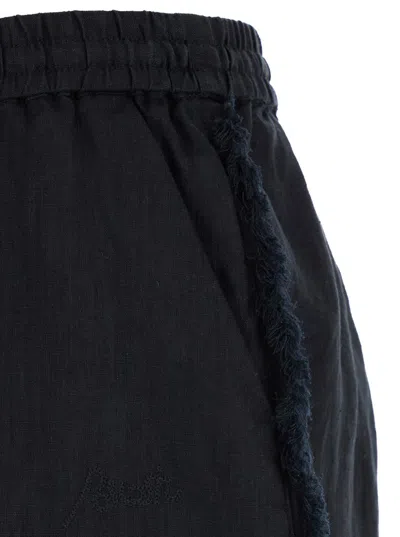 Shop P.a.r.o.s.h Black Shorts With Drawstring And Fringed Hem In Linen Woman