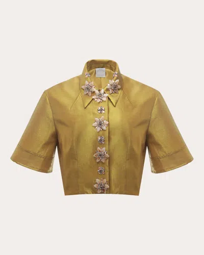 Shop Huishan Zhang Women's Ninel Crystal Taffeta Jacket In Gold
