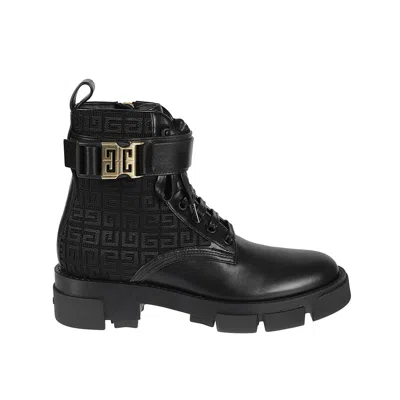 Shop Givenchy Leather Logo Boots In Black