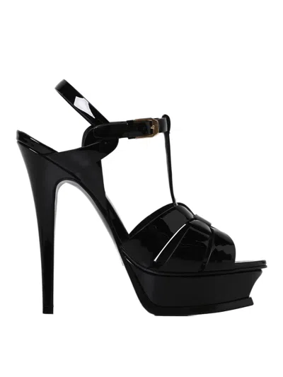 Shop Saint Laurent Patent Tribute Platform Sandals In Black