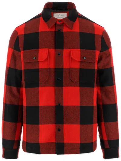 Shop Woolrich Checked Button-up Long Sleeved Shirt In Rosso